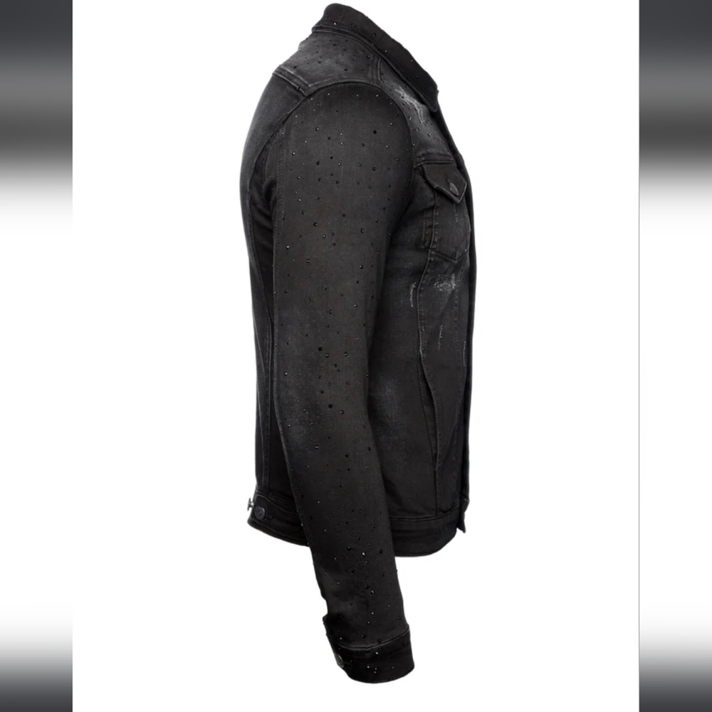NWT 7TH HVN Crystal Stargaze Jet Jean Jacket Black Denim Medium Coat Embellished - Picture 9 of 12